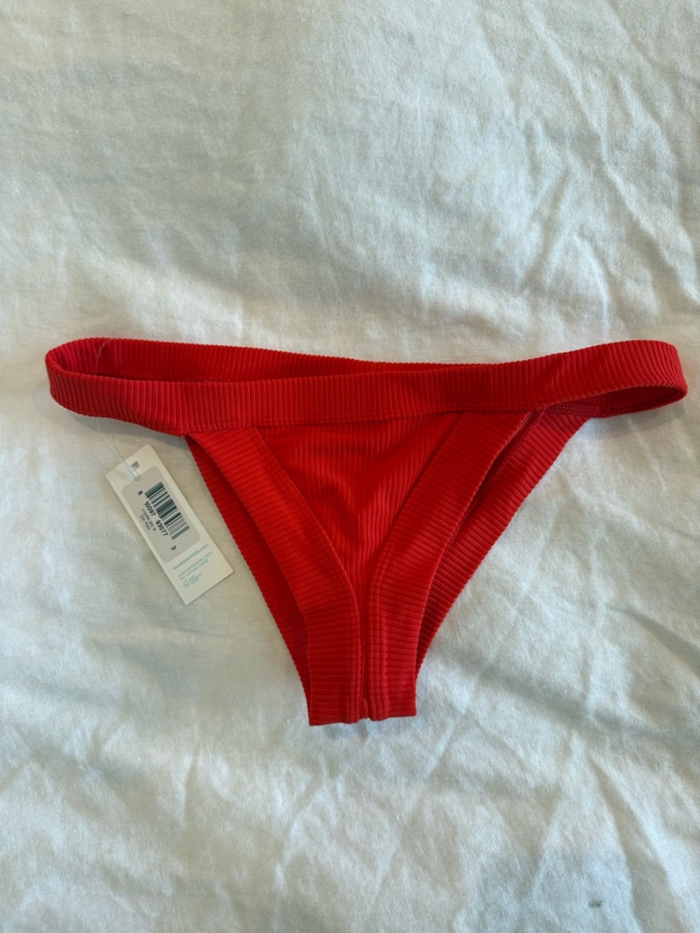 NWT Frankie’s Bikinis Cole Ribbed Cheeky Bikini Bottom in Grenadine Red Sz M